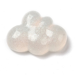 Blanc Cabochons en résine plaqués irisés arc-en-ciel, cabochons nuages pailletés, blanc, 19.5x26x7.5mm