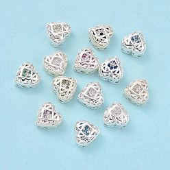 (52) Непрозрачная лаванда Экологически чистые многожильные звенья из латуни с кубическим цирконием, без никеля , без кадмия и без свинца, сердце, серебряный цвет гальваническим, разноцветные, 8x8x5 мм, отверстие : 1.2 мм