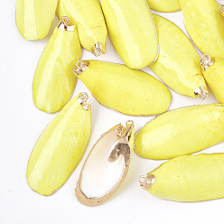 Yellow Spray Painted & Electroplate Sea Shell Pendants, with Iron Findings, Light Gold, Yellow, 34~51x16~21x7~11mm, Hole: 1.5mm