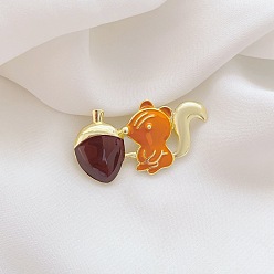 Оранжевый Эмалевые булавки, булавки из сплава для лацканов одежды рюкзака, белка с шишкой, оранжевые, 21.5x40 мм