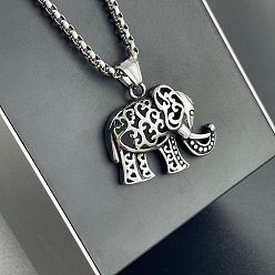 Нержавеющая Сталь Цвет Винтажный панк 304 ожерелья из нержавеющей стали с полым слоном для мужчин, цвет нержавеющей стали