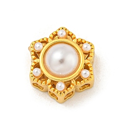 Настоящее золото 18K Покрытие стойки латунные многожильные звенья снежинки, долговечный, без кадмия и без свинца, с ABS имитации жемчуга, реальный 18 k позолоченный, 12.5x11x7 мм, отверстие : 1.8 мм