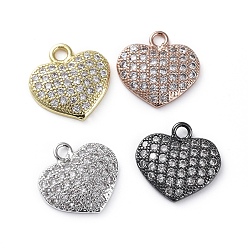 (52) Непрозрачная лаванда Латунные микро проложить кубического циркония подвески, сердце, прозрачные, разноцветные, 11.5x11.5x2 мм, отверстие : 1.6 мм