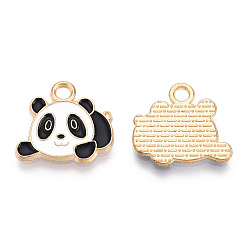 Черный Подвески из эмали и сплава, без кадмия и без свинца, панда, золотой свет, чёрные, 14x16x1.5 мм, отверстие : 2 мм