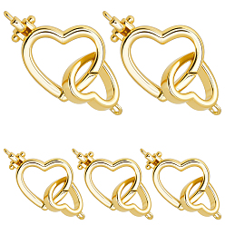 Настоящее золото 18K 5шт. латунные пружинные кольца-затворы, стойки покрытие, долговечный, без кадмия и без свинца, сердце, реальный 18 k позолоченный, 16.5 мм, отверстие : 0.8 мм, 5 шт / комплект