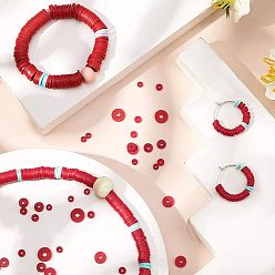 Red Handmade Polymer Clay Beads, Disc/Flat Round, Heishi Beads, Red, 4x1mm, Hole: 1mm, about 55000pcs/1000g