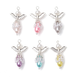 (52) Непрозрачная лаванда Абс пластмассовые жемчужные подвески, ангел, с медной проволокой и бусинами из сплава, разноцветные, 41.5x23.5x14 мм, отверстие : 3 мм