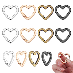 (52) Непрозрачная лаванда 12шт 4 цвета сплава пружинные затворные кольца, сердце, разноцветные, 28.5x29.5x4.5 мм, 3 шт / цвет