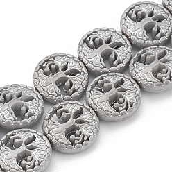 с Платиновым Покрытием Гальванизировать немагнитных синтетический гематит бисер пряди, матовый стиль, плоские круглые с дерева жизни, с покрытием платиным, 12~12.5x4~4.5 мм, отверстие : 1 мм, около 32 шт / нитка, 15.74 дюйм