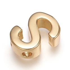 Letter S Brass Charms, Long-Lasting Plated, Real 18K Gold Plated, Letter.S, S: 9x6.5x3mm, Hole: 1.6mm