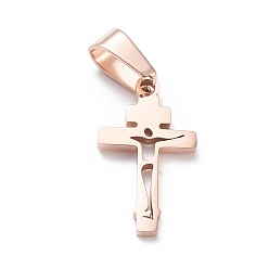 Rose Gold Ion Plating(IP) 304 Stainless Steel Pendants, Laser Cut, Cross, Rose Gold, 21x12x1.5mm, Hole: 3.5x7mm