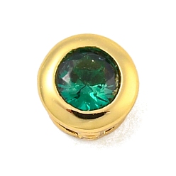 Зеленый Латунная бусина с покрытием стойки, долговечный, без свинца и без кадмия, плоско-круглые, реальный 18 k позолоченный, зелёные, 4.5x3 мм, отверстие : 0.6 мм