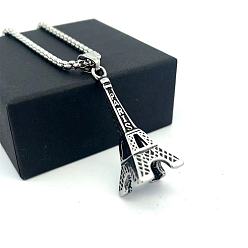 Нержавеющая Сталь Цвет Винтажный кулон в виде Эйфелевой башни в Париже 304 Мужские ожерелья из нержавеющей стали, не тускнеет, цвет нержавеющей стали, 23.62 дюйм (60 см)