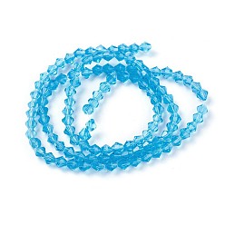 Bleu Ciel Foncé Imitation cristal perles de verre brin, facette, cône, bleu profond du ciel, 4x4mm, Trou: 0.8mm, Environ 100~110 pcs/chapelet, 13.7~15.7 pouce (35~40 cm)