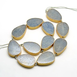 Светлый Стально-синий Плоские нити из бусин авантюрина каплевидной формы, окрашенные натуральными красителями и подвергнутые термической обработке, синего цвета., светло-стальной синий, 30x20x7 мм, отверстие : 1 мм, около 11 шт / нитка, 14.6 дюйм