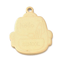 Oro 304 colgantes de acero inoxidable, encantos de mochila, Pulido, revestimiento de iones (ip), dorado, 24x20x1.5 mm, agujero: 1.9 mm