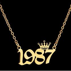 Number Год рождения короны 201 ожерелья из нержавеющей стали для женщин, золотые, число 1987, 17.72 дюйм (45 см)