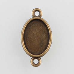 Antique Bronze Two-Sided Oval Alloy Cabochon Connector Settings, Cadmium Free & Nickel Free & Lead Free, Antique Bronze, Tray: 14x10mm, 24x12.5x3mm, Hole: 2mm, about 765pcs/kg