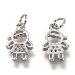 Платина Латунные микропаве прозрачные кубические циркониевые подвески, без кадмия и без свинца, долговечный, девушка, платина, 13x10x2 мм, отверстие : 3 мм