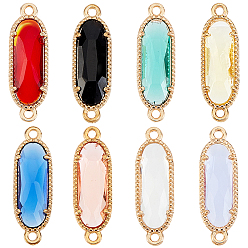 Mixed Color Glass Links, with Alloy Findings, Faceted, Oval, Mixed Color, 21x7x3mm, Hole: 1.2mm, 8 colors, 2pc/color, 16pcs/box