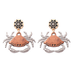 Crab Punk Halloween Zinc Alloy Enemal Stud Dangle Earrings for Women, Crab, 45x42mm