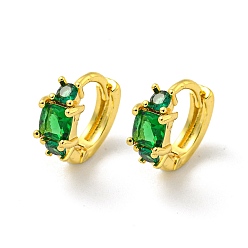 Verde Pendiente de aro de micro circonio cúbico de latón, dorado, verde, 10.5x4.8 mm