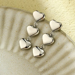 Сердце Не тускнеют 304 серьги-гвоздики из нержавеющей стали, цвет нержавеющей стали, сердце, 36x11 мм