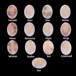 Розовый Кварц Овальные рунические камни из натурального розового кварца, целебные камни для балансировки чакр, кристаллотерапия, медитация, Рейки, камень гадания, 20x15x6~7 мм, 13 шт / комплект