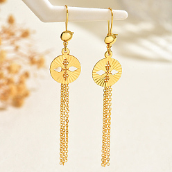 Плоский Круглый Серьги-кольца с кисточками из латуни, реальный 18 k позолоченный, плоско-круглые, 80.1x15 мм