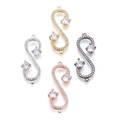 Mixed Color Brass Micro Pave Cubic Zirconia Links, Infinity, Clear, Mixed Color, 33.5x13x4mm, Hole: 1mm