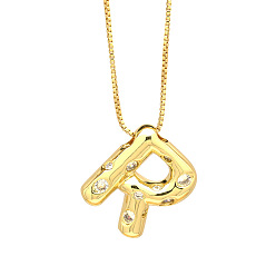 Letter R Колье с кулоном из латуни с прозрачным фианитом и прозрачным фианитом, реальный 18 k позолоченный, Буква R, 17.72 дюйм (45 см)