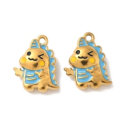 Настоящее золото 18K 304 нержавеющей стальной эмали подвески, ионное покрытие (ip), динозавр, реальный 18 k позолоченный, 18x15x6 мм, отверстие : 1.6 мм