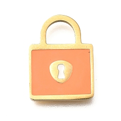 Золотой Ионное покрытие (ip) 304 подвески из нержавеющей стали, с эмалью, подвесной замок, золотые, 15x11x1 мм, отверстие : 4x5 мм