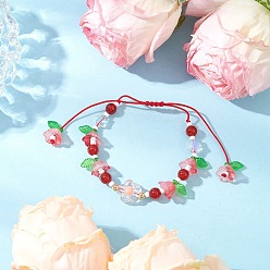 Красный Агат Натуральные бусины сердолика плетеные браслеты из бисера, регулируемые женские браслеты из нейлоновой нити, цветок, внутренний диаметр: 1-5/8~3-7/8 дюйм (4.1~9.8 см)