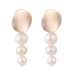 Golden Natural Pearl Beads Dangle Stud Earrings for Women, Golden, 39mm, Pin: 0.8mm