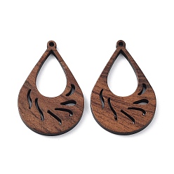 Teardrop Подвески из орехового дерева, вырезанные лазером, полые прелести, неокрашенными, слеза, 40x25x2.5 мм, отверстие : 1.6 мм