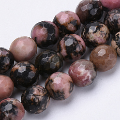 Rhodonite Natural Rhodonite Beads Strands, Faceted, Round, 8mm, Hole: 1.2mm, about 45pcs/strand, 15.3 inch