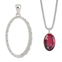 Платина 1 шт. 925 подвеска овальной формы из стерлингового серебра с кабошонами, 1Замшевая ткань из ПК, квадратная салфетка для полировки серебра, платина, лоток : 23x14 мм, 28x16.5x3.5 мм, отверстие : 5x3 мм