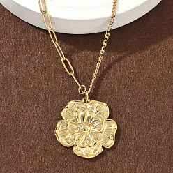 Цветок 304 ожерелья с подвесками из нержавеющей стали для женщин, реальный 18 k позолоченный, цветок, 16.69 дюйм (42.4 см), Кулон : 27x26 мм