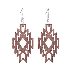 Верблюжий Серьги-подвески из полого дерева в геометрическом стиле ацтеков в стиле западного навахо для женщин, верблюжие, 82x32 мм