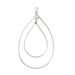 Нержавеющая Сталь Цвет 304 подвески из нержавеющей стали из нержавеющей стали, слезинки, цвет нержавеющей стали, 63.5x35x5 мм, отверстие : 2 мм