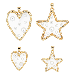 Настоящее золото 18K 4 шт. 4 стили подвески из латуни и эпоксидной смолы с покрытием, с пластиковой бисера, долговечный, без свинца и без кадмия, реальный 18 k позолоченный, 25~40x20.5~37x5~6 мм, отверстие : 5x3 мм, 1 шт / стиль