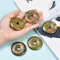 Унакит Природные подвески Unakite, подвески в виде пончиков/пи-дисков, 50x6~7 мм, отверстие : 10.5 мм