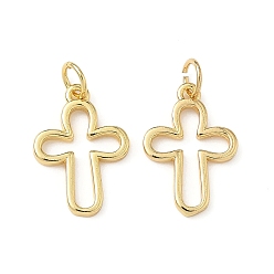 Настоящее золото 18K Латунные подвески, стойки покрытие, крестик, без свинца и без кадмия, долговечный, с целью перехода в кольце, реальный 18 k позолоченный, 17.5x12.5x1.5 мм, отверстие : 3.5 мм