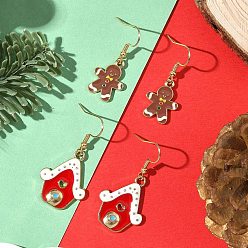 (52) Непрозрачная лаванда 2 пары 304 серьги-подвески из нержавеющей стали, с подвесками из эмали и сплава , домик и пряничный человечек, золотые, разноцветные, 36~42.5x14~21 мм