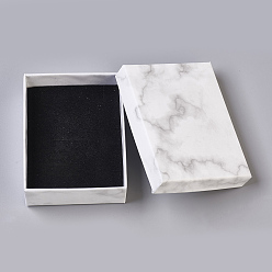 White Paper Cardboard Jewelry Boxes, Rectangle, with Black Sponge inside, White, 9.1x7.1x2.8cm, Inner Size: 8.5x6.4cm