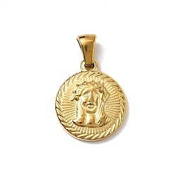 Настоящее золото 18K 304 подвески из нержавеющей стали, ионное покрытие (ip), плоский круглый с человеческим обаянием, реальный 18 k позолоченный, 18x15.5x3 мм, отверстие : 5x2.5 мм