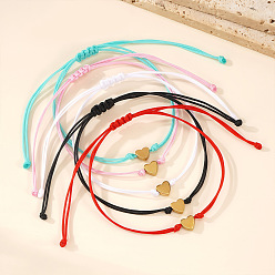(52) Непрозрачная лаванда 5шт 5 цвета звезда регулируемый нейлоновый шнур плетеные браслеты, латунные украшения в форме сердца для женщин, золотые, разноцветные, внутренний диаметр: 11 дюйм (280 мм)