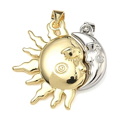 Настоящее золото 18K Латунные подвески, талисманы солнца и луны, с магнитным, сплит подвески, без свинца и без кадмия, стойки покрытие, долговечный, реальный 18 k позолоченный, 26.5x26x7 мм, отверстие : 4.2x3.5 мм