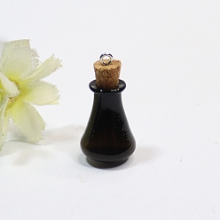 Черный Пустые небольшие стеклянные пробковые подвески вазы, Подвески-бутылки желаний с железными петлями с платиновым покрытием, чёрные, 16x27 мм